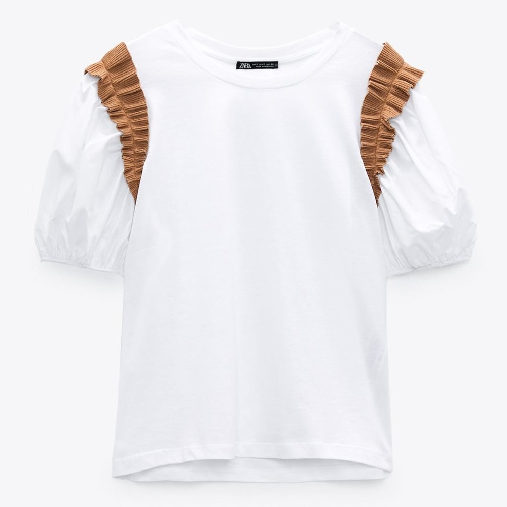 Zara Cotton Tee w/ Puffed Sleeves